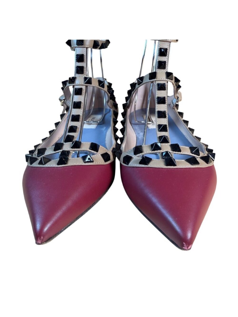 Valentino Garavani Dark Red Caged Rockstud Pointed Toe Ballet Flats Size EU 38 - Picture 3 of 11